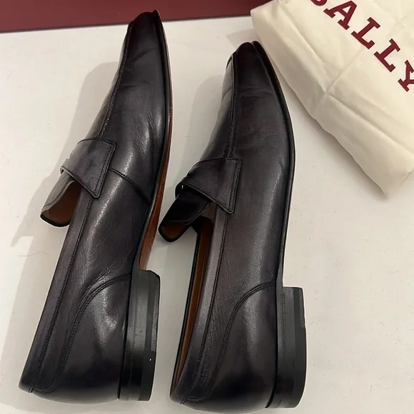 Mens BALLY Dark Grained Gray Slip on Loafer Shoes 9 1/2 - Picture 5 of 16